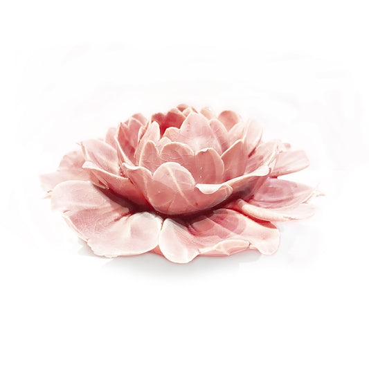 Ceramic pink rose, side view.