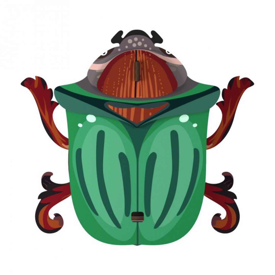 Ringo beetle wall cabinet, green tones and brown accents
