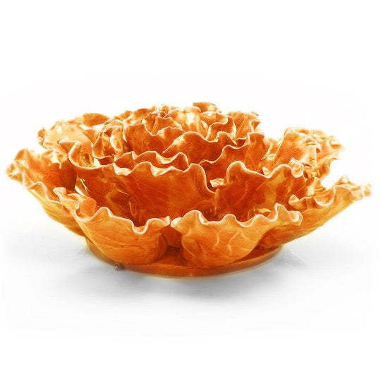 Ceramic sea lettuce in orange color, angle top view.