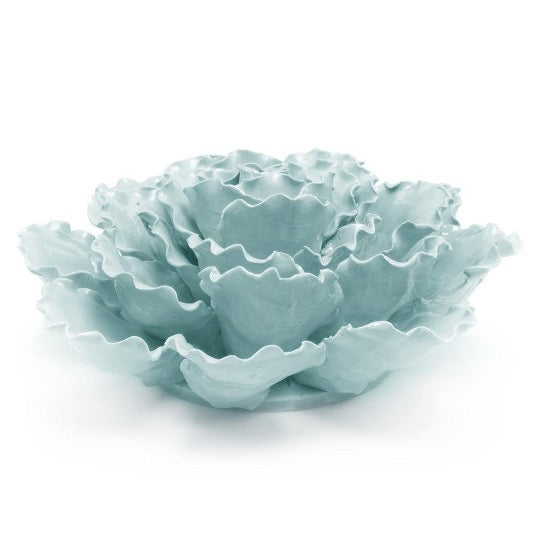 Ceramic sea lettuce in sea green color, angle top view.