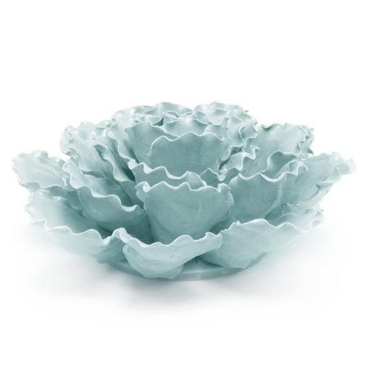 Ceramic sea lettuce in sea green color, angle top view.