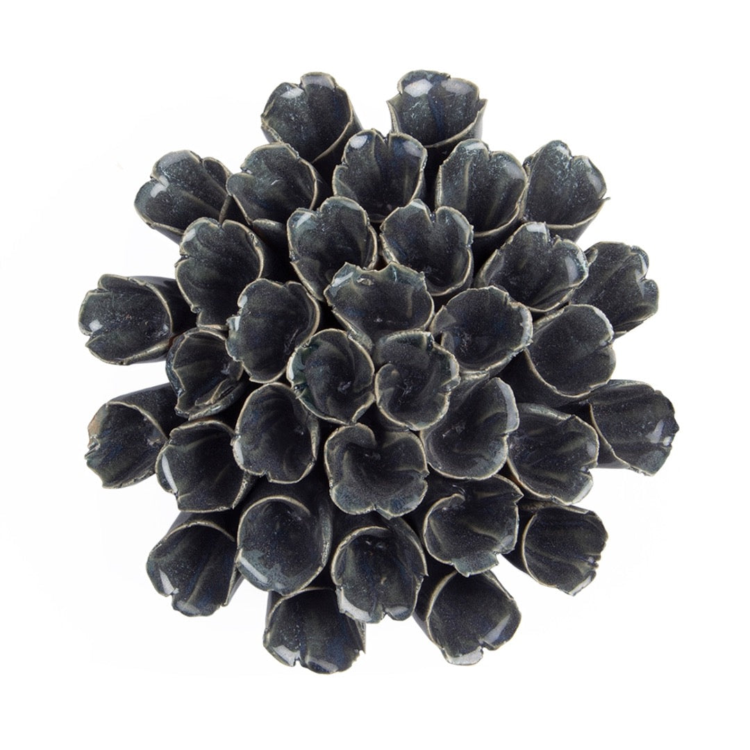 Ceramic sea polyp in blue grey, top view