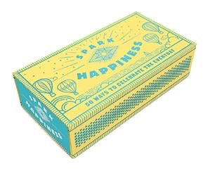Spark Happiness, 50 Ways To Celebrate The Everyday, yellow box with blue mystical designs. 