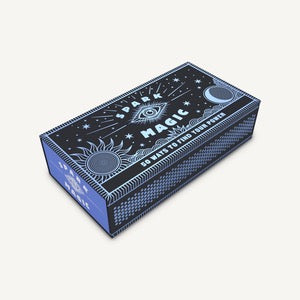 Spark Magic, 50 Ways To Find Your Power, black box with blue mystical designs. 