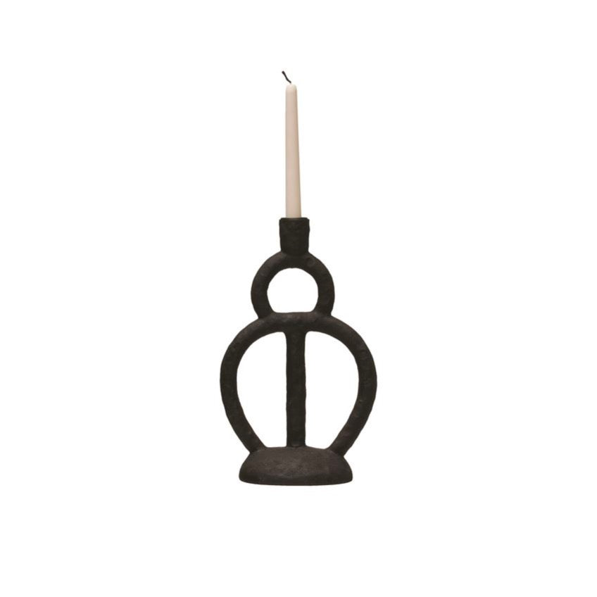 Matte black ceramic abstract single taper holder