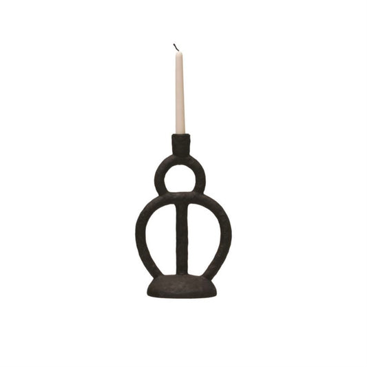 Matte black ceramic abstract single taper holder